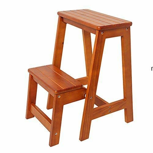 SHRAV Multifunctional Wooden 2 Step Flower Stand and Stool for Adults - Folding Portable Ladder/Counter Chair, Anti-Slip & Lightweight for Home and Kitchen (68L x 42W x 92H Cm)-image-29
