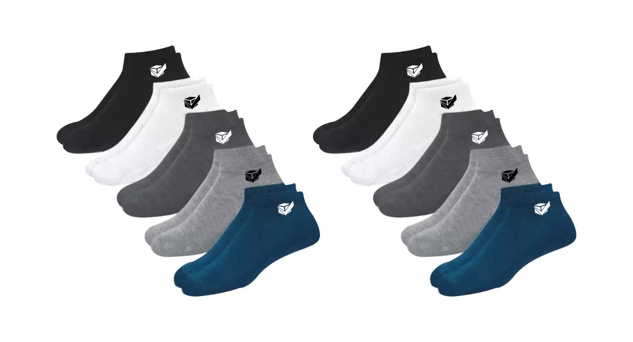 BUY BOX Cotton Ankle Length Socks Men And Women Special Pack Of 10, Assorted
