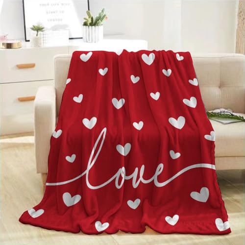 Valentinstags-Überwurfdecke, King-Size-Größe, rote Herz-Decke für Bett, Couch, weich, leicht, flauschig, Plüsch-Fleecedecke und Überwürfe, groß, übergroß, Hochzeitstag, Dekoration, 90 x 108 cm