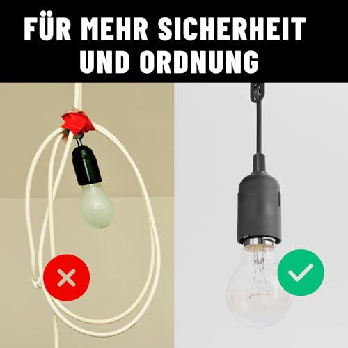 greate 3x Baufassung E27 schwarz mit Schnellverbinder - Lampenfassung E27 inkl. Zugentlastung - Baustellenlampe Fassung für max. 60W 250V - Baulampe Lampenfassung mit Kabel, Glühbirnen Fassung