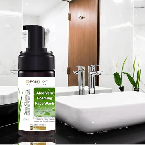 Image of Drontika Wild & Pure Aloe Vera Green Tea Pore Cleansing Face Wash For Oily, Acne-prone Skin | With Tea tree Oil | Controls Excess Oil | Removes Dead Skin Cells | Gentle & Non-Drying | Women & Men | 100% Vegan | 150 ml (Aloe Vera)
