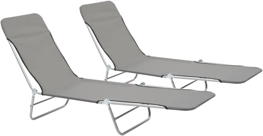 vidaXL 2x Foldable Sunloungers Grey Outdoor Garden Camping Recliner Daybed
