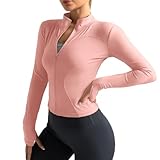 Neteson T-Shirt Damen Langarm Sport Oberteil Sportshirt Gym Top Fitness Oberteil Leicht Langarmshirt Laufen mit Reißverschluss und Daumenloch für Yoga Golf Tennis