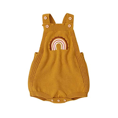 Gueuusu Newborn Baby Boy Girl Knit Pompom Romper Sleeveless Sweater Bodysuit Jumpsuit One Piece Outfits Fall Winter Clothes (Rainbow Yellow, 3-6M)