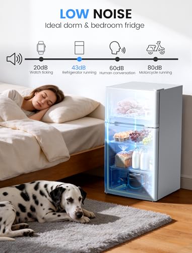 Image of COWSAR 2.5 Cu.Ft Mini Fridge with Freezer, Double Reversible Door Compact Apartment Refrigerator with 2 Removable Shelves, Commercial Dorm Fridge for Bedroom, Office, Kitchen, Dorm, White