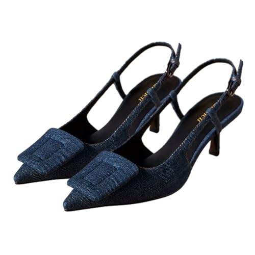 miss left Women Trendy Closed Pointed Toe Mid Heeled Pumps Strap Buckle Thin Heel Slip On Slingback Sandals Casual Outdoor Dressy Shoes Size 4-16 US4