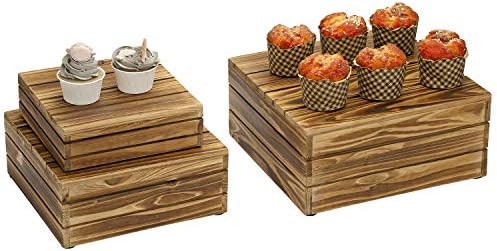 MyGift 3 Piece Rustic Dark Brown Solid Wood Dessert Cake and Cupcake Stand, Decorative Box Display Risers