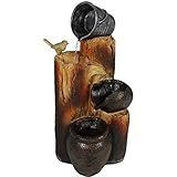 Sunnydaze Cascading Log and Buckets Solar Powered Water Fountain 30 Inch Tall