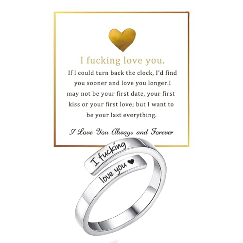 I Fcking Need You Ring For Women Open Adjustable Stainless Steel I F Love You Ring Engraved Heart Spiral Wrap Twist Vintage Romantic Promise Rings Inspirational Jewelry for Wife Girlfriend BoyfriendI f love you