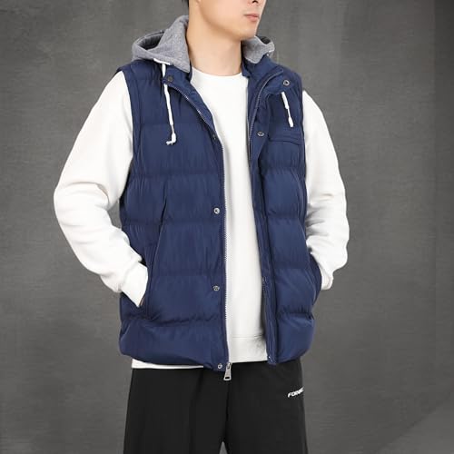 Image of Men's Winter Puffer Vest, Sleeveless Jacket with Padded and Detachable Hood - Ideal Outerwear for Cold Weather