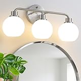 Watyo Bathroom Light Fixtures Brushed Nickel Vanity Light 3 Light Wall Sconces Lighting Silver Lights with Milk Globe Glass Shades Bath Wall Lamp for Mirror Kitchen Living Room Bedroom Hallway