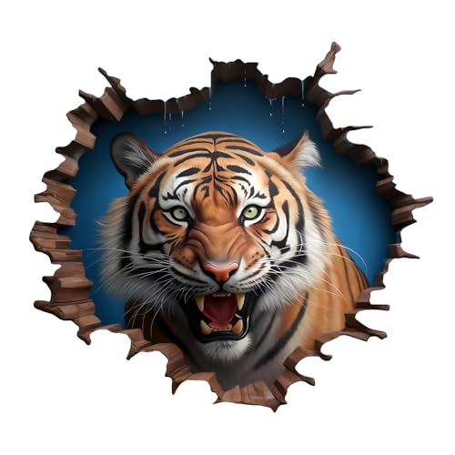 Vinilos Decorativos 3D Tigre Rompiendo Pared, Pack de 2
