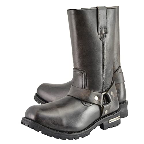 Image of Milwaukee Leather Men's Distressed Brown Leather Wide Width 11-inch Square Toe Harness Motorcycle Boots MBM9005W - 14W