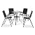 MCombo Patio Dining Set 5 Pieces, Black Outdoor Dining Table and Folding Chairs, Metal Frame Patio Wicker Furniture Set with Square Glass Table Top, for Lawn, Deck, Garden