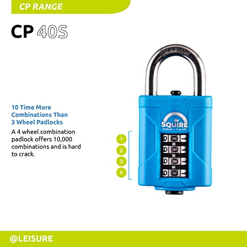 Squire Heavy Duty Padlock (CP40S), Toughest Steel Shackle, 4 Wheel Combination Padlock - Image 2