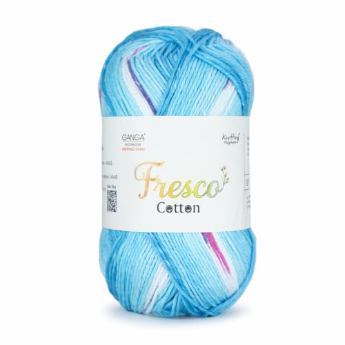 Image of Ganga Acrowools Cotton Delight, Dk Weight Cotton Yarn, Oekotex Class L Certified 100G, 169M (RC003 - Blue)