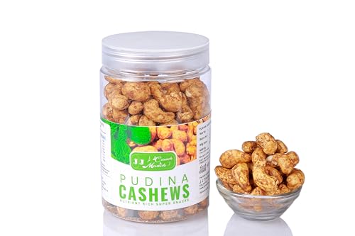 Image of J J crunch N munch 100% Natural Cashew Roasted with Mint Whole Crunchy & Spicy Cashew (Each 250gm) (Pack of 3) (1)
