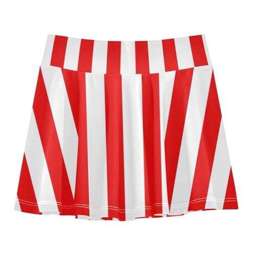 Red White Stripes Girls Athletic Skorts Flowy Golf Tennis Skirts with Shorts & Pocket2