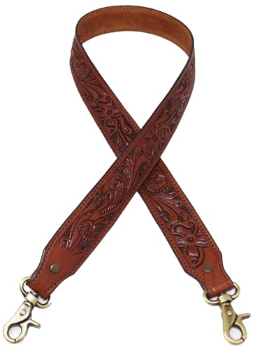 Image of CHALLENGER Western Floral Tooled Leather Replacement Shoulder Purse Guitar Cross Body Strap 115RS-Straps