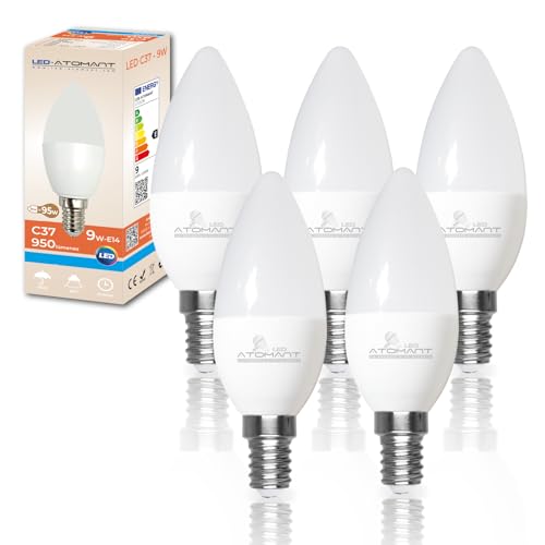 LED ATOMANT Pack 5x Bombilla LED E14 Vela C37 9W, Color Blanco Neutro, 950 Lumenes, Casquillo fino, Equivalente a 80W tradicional