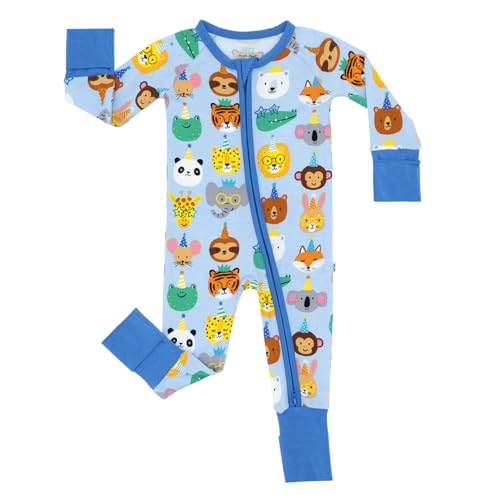 Little Sleepies Pajamas for Baby Boys & Girls Viscose from Bamboo Baby Pajamas Snug Sleeper Toddler PJs 2-Way Zipper Blue Party Pals Newborn