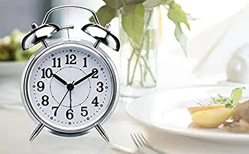 Image of Twin Bell Vintage Alarm Clock, Analog Table Top Clock with Night LED Display, Night Backlight Function, Silent Motion, Alarm for Students, Kids, Home and Office (1 Year Warranty)