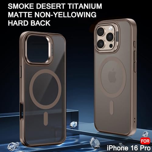 Image of TheGiftKart Hybrid Matte Frosted Back Cover Case for iPhone 16 Pro Compatible with MagSafe | Built-in Stand | Shockproof Hard Back Cover Case for iPhone 16 Pro (PC & TPU, Desert Titanium)