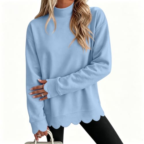 Mockneck Sweatshirt Women Loose Scalloped Scalloped Sweatshirt Women - image 2