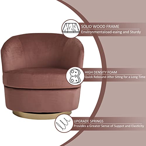 Sepnine Modern Swivel Accent Chair,Large Velvet Club Barrel Chair With Metal Base For Living Room Bedroom，28.3" W #TOP2