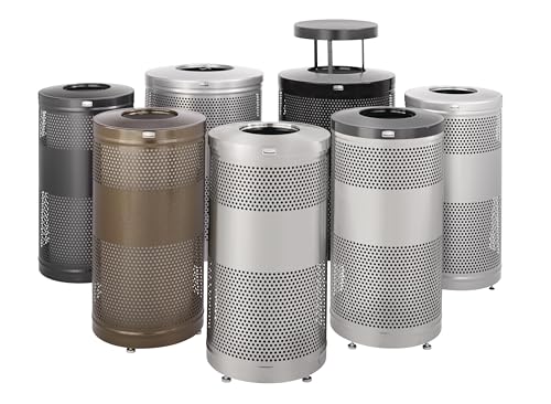 Image of Rubbermaid Commercial Products Perforated Steel Trash Can, 25-Gallon, Black, Hands-Free Indoor /Outdoor Garbage Bin for Mall /Stadium /Office /Lobby /Restaurant
