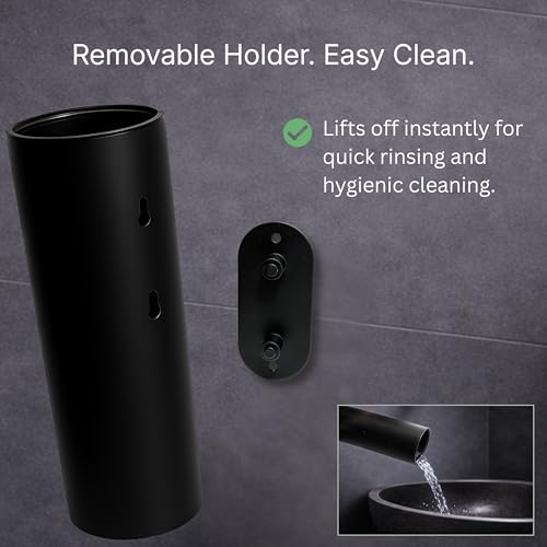 Bravara X Black Wall Mounted Toilet Brush & Holder – Silicone Toilet Brush with Additional Bristle Head, Matte 304 Stainless Steel Holder, Removable Hygienic Design - Image 2