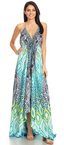 Image of Sakkas Lizi Womens Maxi High-Low Halter Handkerchief Long Dress Beach Party