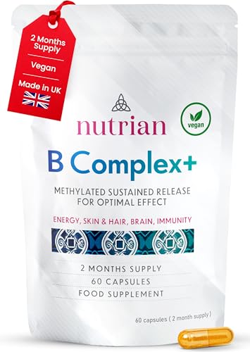 Vitamin B Complex High Strength with Biotin, (5-MTHF) & VIT B12, Sustained Release with 8 B Vitamins Per Capsule for Energy Skin Hair and Fatigue Support, Vegan, UK Made, 60 Servings