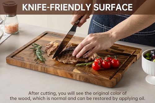 Image of THETCHRY Walnut Cutting Boards for Kitchen, End Grain Wooden Chopping Board with Juice Groove, Charcuterie Butcher Block for Meal Prep & Serving with Gift Box, 16.5 inch x 11.6 inch x 0.8 inch