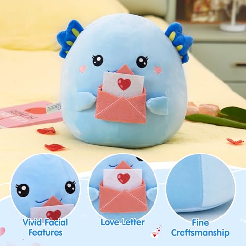Image of 12 inch Blue Axolotl Plush Original Stuffed Salamander with Love Letter