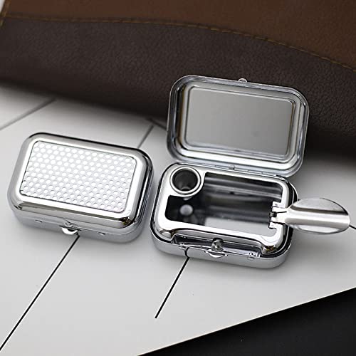 Image of Mini Compact Portable Ashtray, Stainless Steel Table-top Ash Tray, Creative Fashion Personality Small Car Ashtrays with Lid for Outdoor Travelling Camping