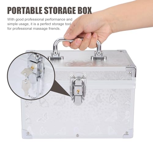 Image of Portable Silver Pedicure Storage Box - 9.44X6.29X6.29 Inch Handheld Organizer for Manicure Tools, Beauty Supplies, and Travel