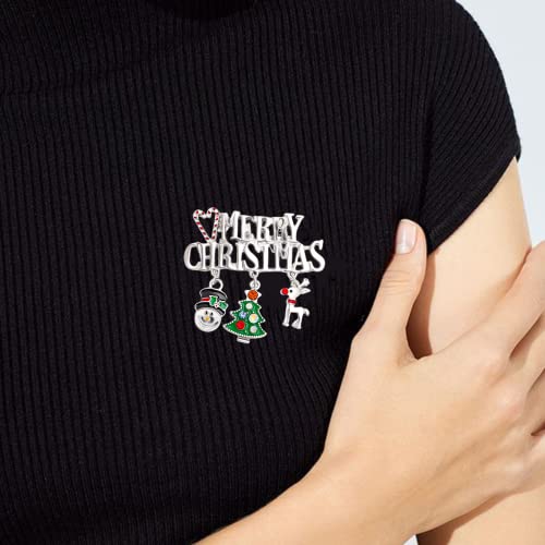 Merry Christmas Statement Brooch Pin For Women Girls Fashion Enamel Rhinestone Xmas Tree Deer Snowman Charms Drop Brooches Lapel Pins Dress Accessories Holiday Party Jewelry Gift #TOP1