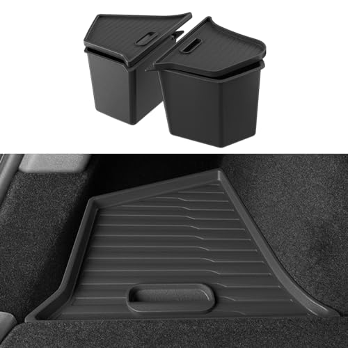 TSLAUCAY New 2022-2024 Model Y 5 Seater Rear Trunk Organizer with Lids 2 PCS Model Y Trunk Storage Box TPE Waterproof Trunk Storage Bins Interior Accessories for Tesla Model Y 5 Seater-(Non 7 Seater)