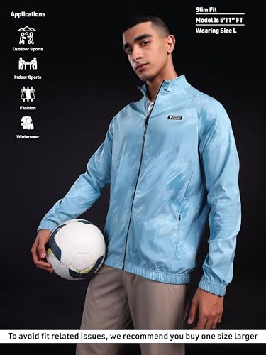 Image of TECHNOSPORT Men's Polyester Standard Length Slim Fit Printed Regular Jacket With SPF50+, Quick Dry for Regular Use