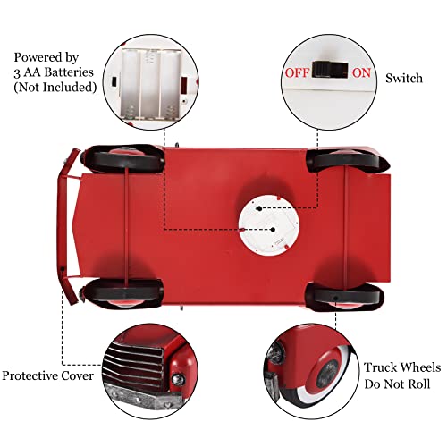 Yxtech 17.32"X9.05"X9.05" Vintage Red Truck Valentines Day Decor Indoor Farmhouse Planter Truck Metal Decor W/Led String Lights, Christmas Tree Ornaments Larger Christmas Centerpieces For Tables #TOP3