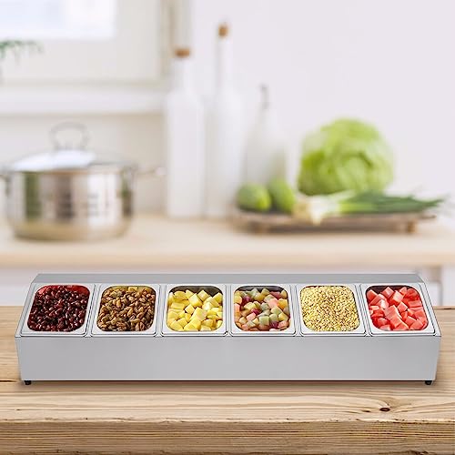 Scatola per ingredienti in acciaio inox, contenitore per condimenti a 6 griglie con coperchio, supporto per ingredienti da bar, conservazione durevole per spezie ed erbe, organizer da cucina