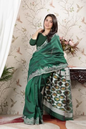 Image of Mlada V-Neck Stretchable Saree Blouse Top for Women | Slim Fit 3 /4th Sleeves Solid Cotton Blouses | Readymade Saree Blouses for Women Festive & Ethnic | Blouse Crop Top