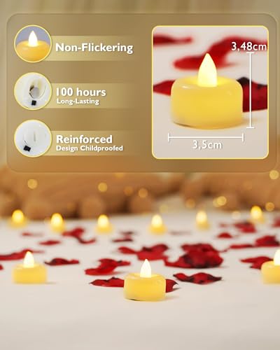 AMAGIC LED Teelichter mit Batterie, 24er, warmweiß Licht, Wachshülle – Ansicht 2