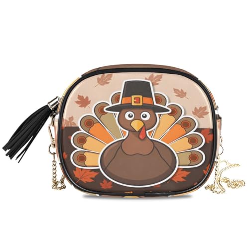 Image of ALAZA Women's Happy Thanksgiving Celebration Design with Turkey Fashion Purses Bag with Metal Chain Strap for Travel Shopping