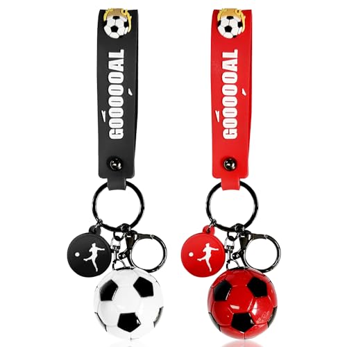 HDGSAFD 2 Stück Personalisierte Fußball-Schlüsselanhänger - Kreative Und Inspirierende Anhänger Als Geschenk (Schwarz, Rot)