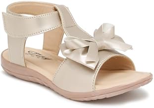 Tiny Bugs Girls' Stylish Gold Sandals with Bow | Comfortable Flat Sandals for Kids | Casual Footwear for Girls