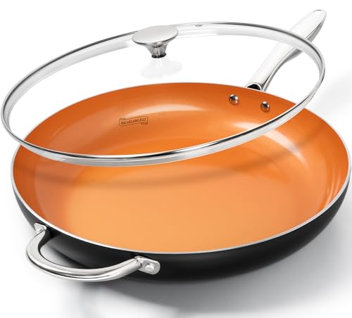 Image of MICHELANGELO Large Frying Pan with Lid, 14 Inch Ceramic Skillet with Nonstick Coating, Healthy Non Stick Fry Pan, Induction Compatible
