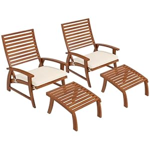 Outsunny Patio Furniture Set, 4 Pieces Outdoor Conversation Bistro Set Garden Chair Sofa Set with Cushion, Patio Acacia Wood Seat with Footstools, Slatted Seat & Backrest, Armrests, Cream White