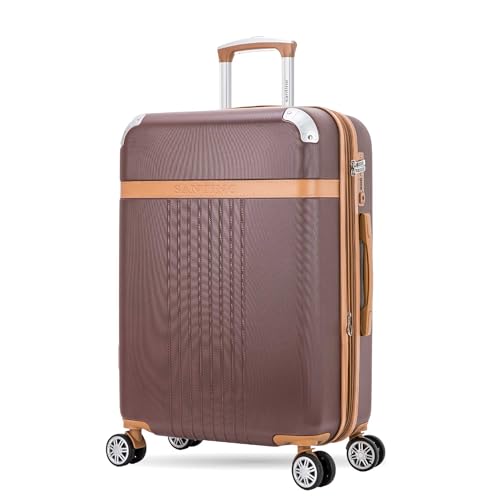 SANTINO Mala de Viagem Grande 32kg Rígida ABS 4 Rodas 360º com TSA Leve Resistente Flexível Antifurto Bronze tamanho 24 polegadas